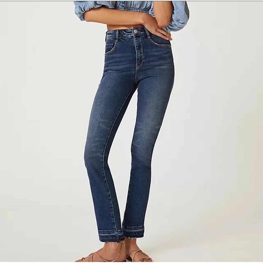 Anthropologie Pilcro High Rise Cigarette Jeans Dark Wash Raw Hem Womens 25